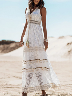 Everson - Vintage Tassel Drawstring Boho Dress