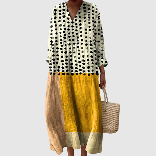 Melanie - Dotted Harmony Colorblock Maxi Dress