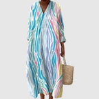 Charlotte -  Watercolor Wave Print Maxi Dress