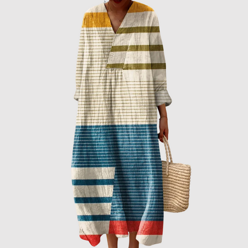 Aria - Coastal Stripe Patchwork Dress