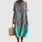 Liya - Artistic Dot-Stripe Colorblock Dress