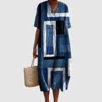Melody - Modern Grid Print Midi Dress