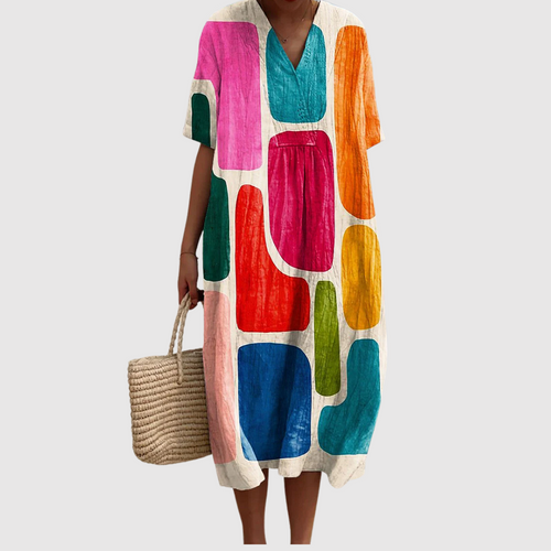Tiffany - Retro Pop Colorblock Midi Dress