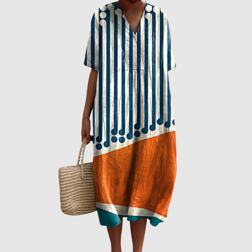 Aya - Retro Rhythm Colorblock Midi Dress