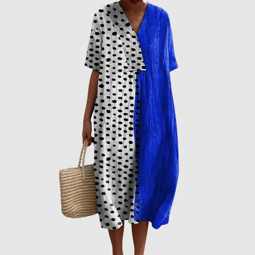 Valentina - Bold Dot & Royal Blue Contrast Dress