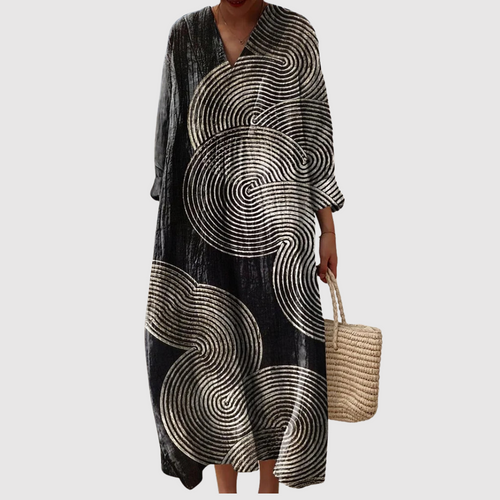 Nora - Midnight Spiral Art Maxi Dress
