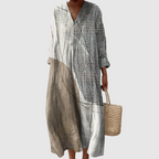Zoey - Neutral Abstract Art Maxi Dress