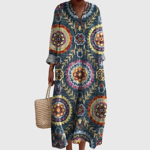 Madelyn - Boho Medallion V-Neck Maxi Dress