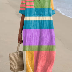 Mckenna - Colorblock Breeze V-Neck Midi Dress