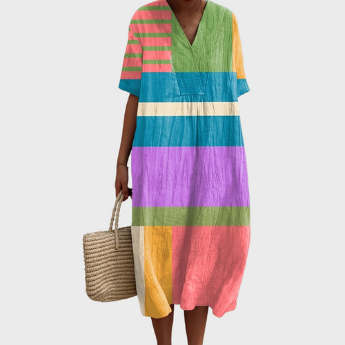 Mckenna - Colorblock Breeze V-Neck Midi Dress