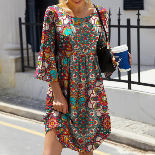 Mariska | Long Sleeve Floral Printed Casual Dress
