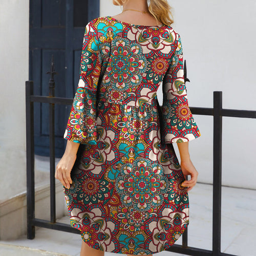 Mariska | Long Sleeve Floral Printed Casual Dress