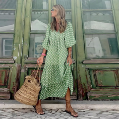Mabela - Breezy High-Low Geometric Print Dress