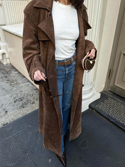 Alena™ – Elegant Suede TrenchCoat