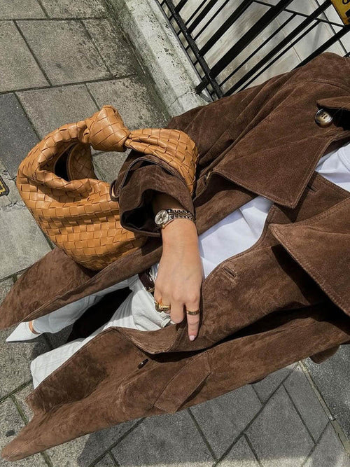 Alena™ – Elegant Suede TrenchCoat