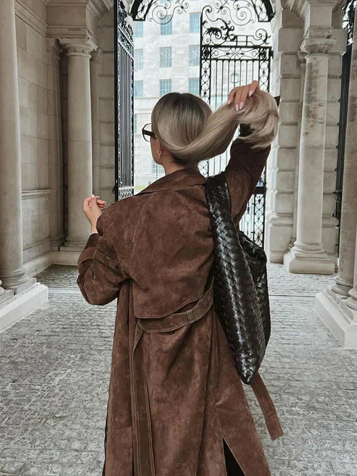 Alena™ – Elegant Suede TrenchCoat