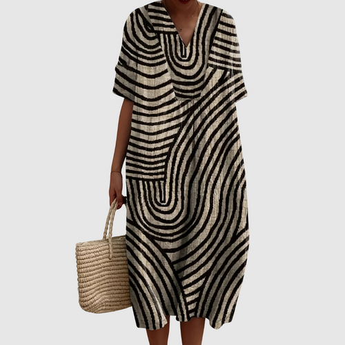 Thea - Monochrome Maze Print Midi Dress