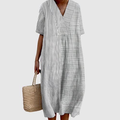 Sienna - Monochrome Stripe Panel Midi Dress