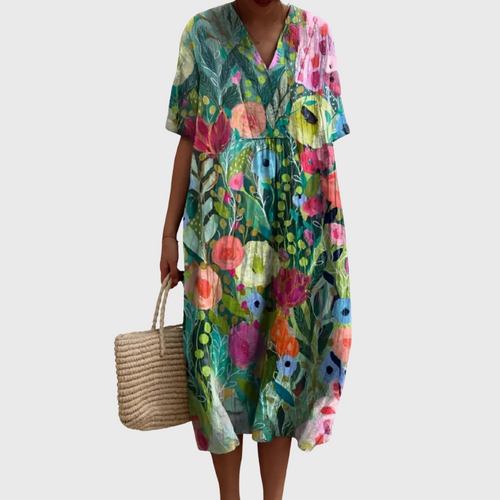 Reese - Garden Bloom Watercolor Midi Dress