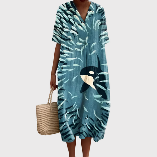 Isla - Ocean Dance Orca Print Midi Dress