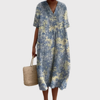 Autumn - Soft Bloom V-Neck Midi Dress