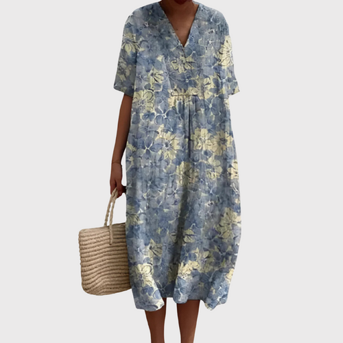 Autumn - Soft Bloom V-Neck Midi Dress