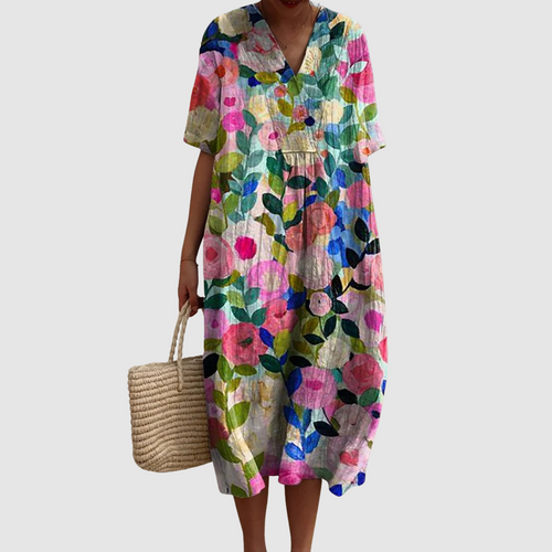 Evelyn -  Garden Bloom Watercolor Midi Dress