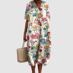 Petra - Vibrant Floral Breeze Midi Dress