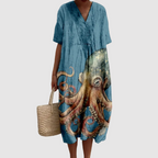 Eleanor - Ocean Octopus Printed Midi Dress