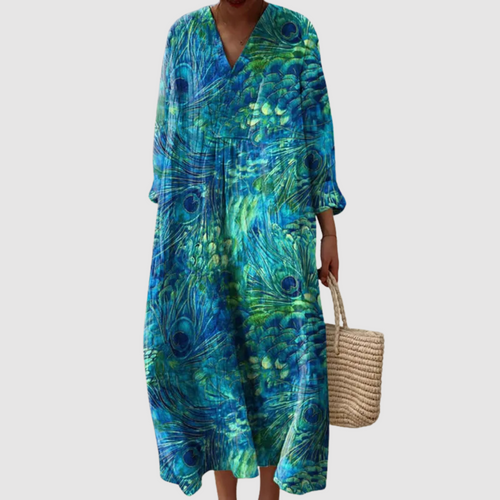 Camila - Peacock Feather Flow Maxi Dress