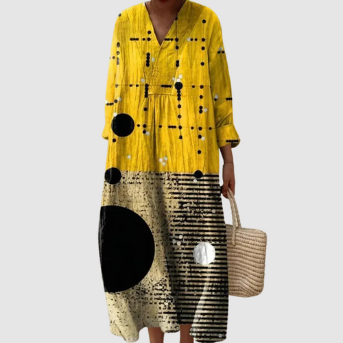 Dakota - Modern Dot & Line Long Sleeve Midi Dress