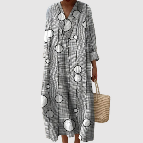 Isabella - Monochrome Orbit Print Maxi Dress