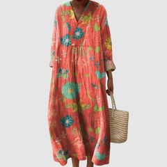 Luna - Coral Meadow Long Sleeve Dress