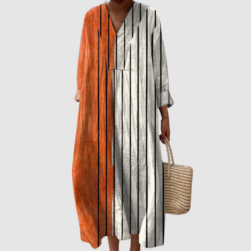 Gwendolyn - Rust & Ivory Vertical Stripe Maxi Dress