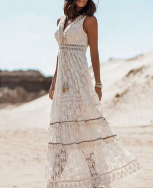 Everson - Vintage Tassel Drawstring Boho Dress