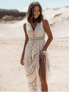 Everson - Vintage Tassel Drawstring Boho Dress
