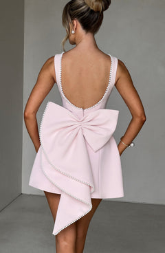 Charlotte - Elegant Pearl Bow Mini Dress