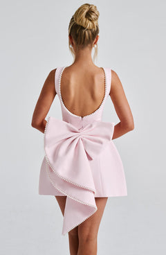 Charlotte - Elegant Pearl Bow Mini Dress