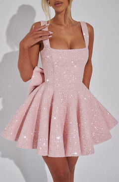 Emma - Sequins Bow Backless Mini Dress