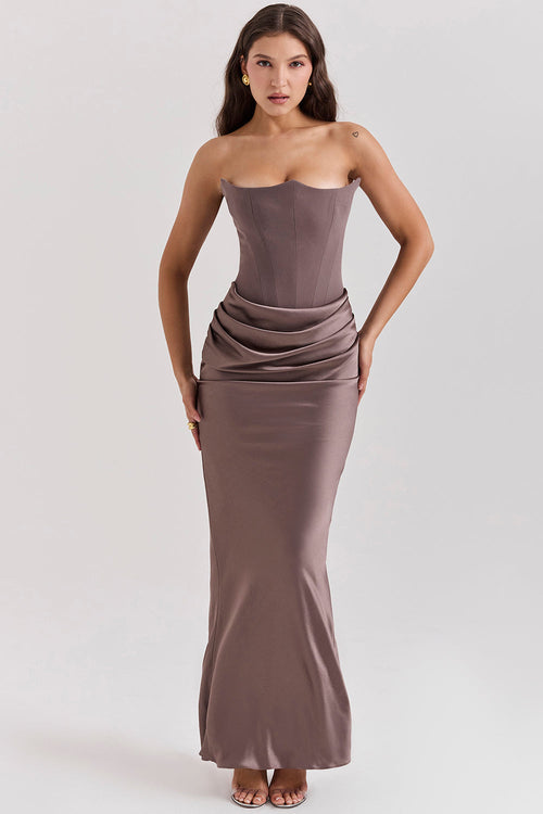 Olivia - Elegant Satin Strapless Maxi Dress